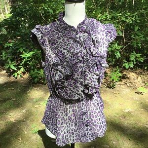 Myley Cyrus purple leopard print ruffle blouse XL